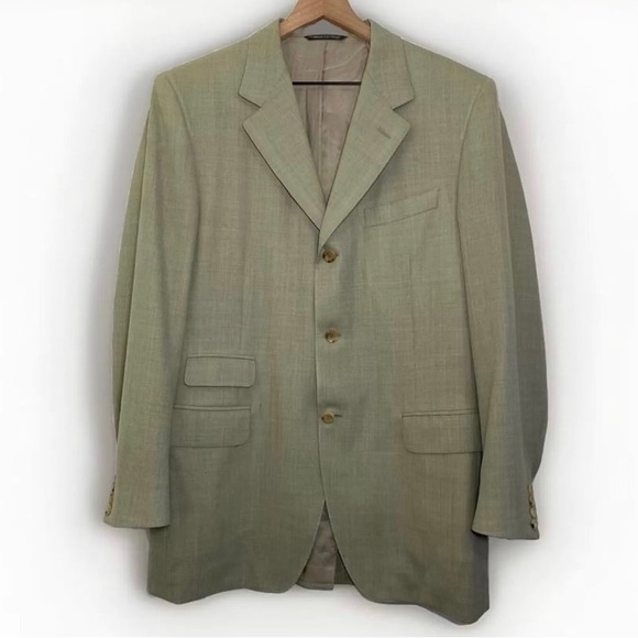 Canali Men’s 50R Vintage Wool Green Button Front Blazer Jacket Casual Italy - Picture 1 of 9